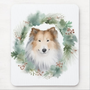 Rough Collie Christmas Wreath Festive Pup Mouse Pad