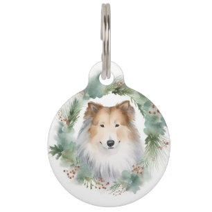 Rough Collie Christmas Wreath Festive Pup  Pet Tag