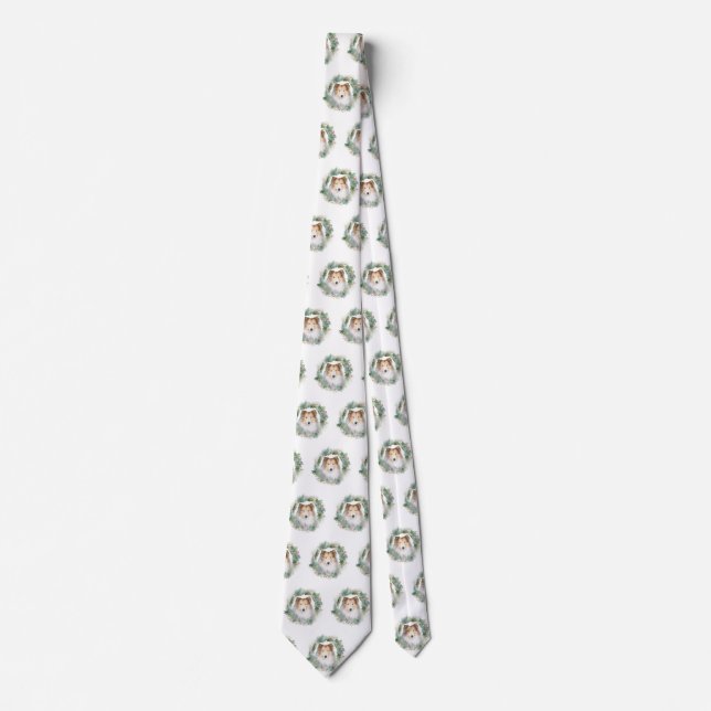 Rough Collie Christmas Wreath Festive Pup  Tie (Front)