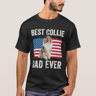 Rough Collie Dad American Flag Collie Dog  Owner T-Shirt