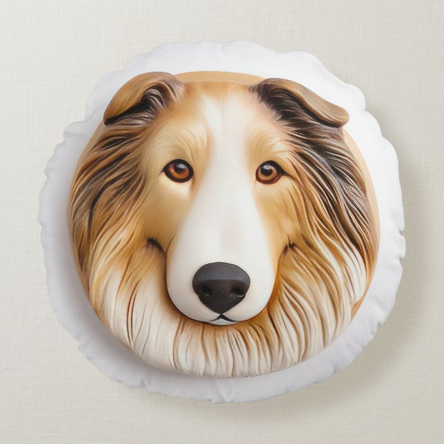 Rough Collie Dog 3D Inspired Round Pillow (Front)