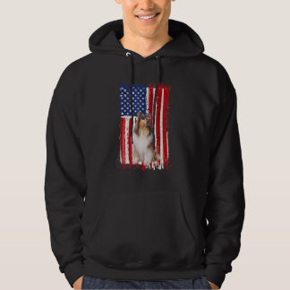 Rough Collie Dog American Flag Patriotic 4th Of J Hoodie