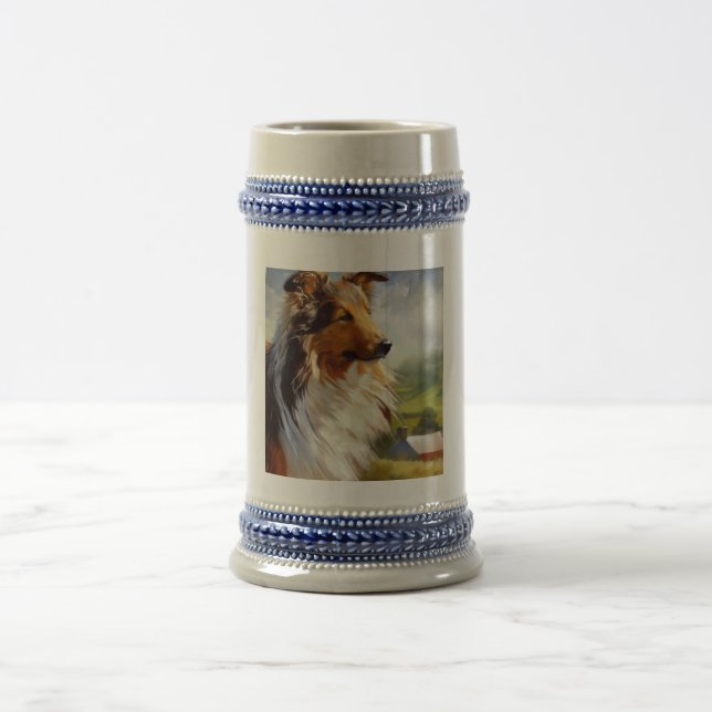 Rough Collie Dog Beer Stein (Center)