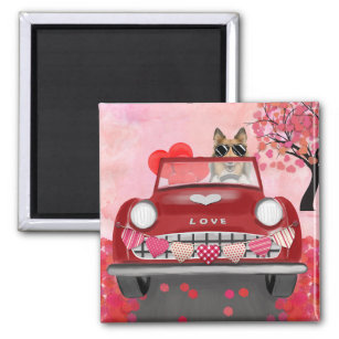 Rough Collie Dog Car with Hearts Valentine's Magnet