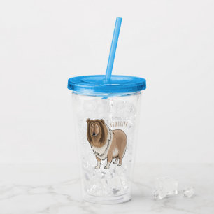Rough collie dog cartoon illustration  acrylic tumbler