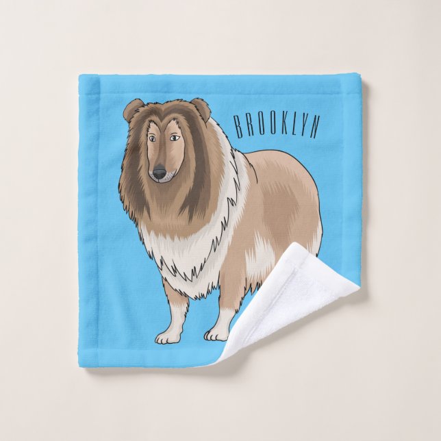 Rough collie dog cartoon illustration bath towel set (Wash Cloth)