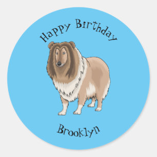 Rough collie dog cartoon illustration classic round sticker