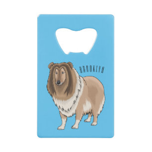 Rough collie dog cartoon illustration credit card bottle opener