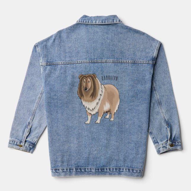 Rough collie dog cartoon illustration  denim jacket (Back)