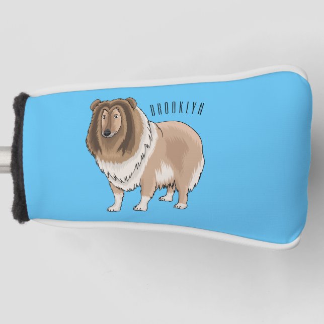 Rough collie dog cartoon illustration  golf head cover (Front)