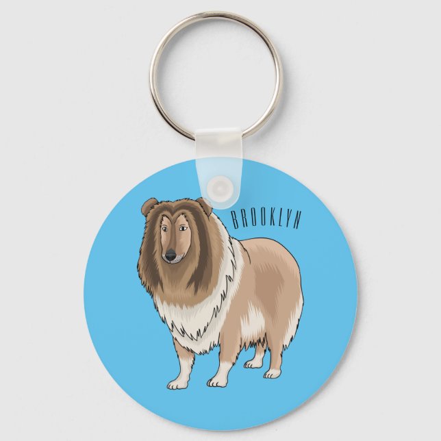 Rough collie dog cartoon illustration  keychain (Front)