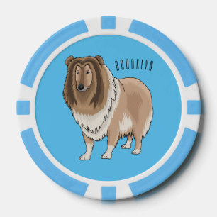 Rough collie dog cartoon illustration poker chips
