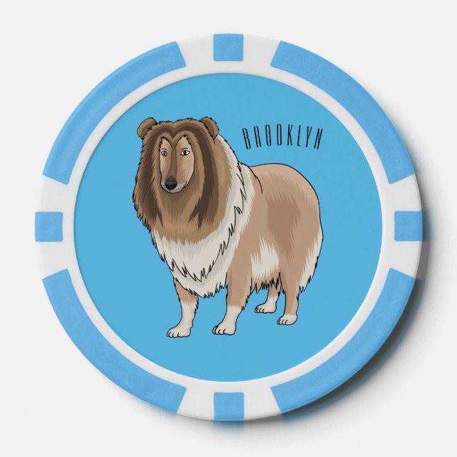 Rough collie dog cartoon illustration  poker chips (Front)
