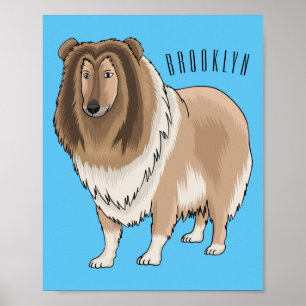 Rough collie dog cartoon illustration  poster