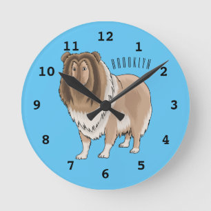 Rough collie dog cartoon illustration  round clock