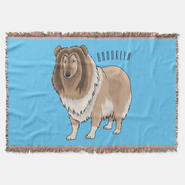 Rough collie dog cartoon illustration  throw blanket (Front)