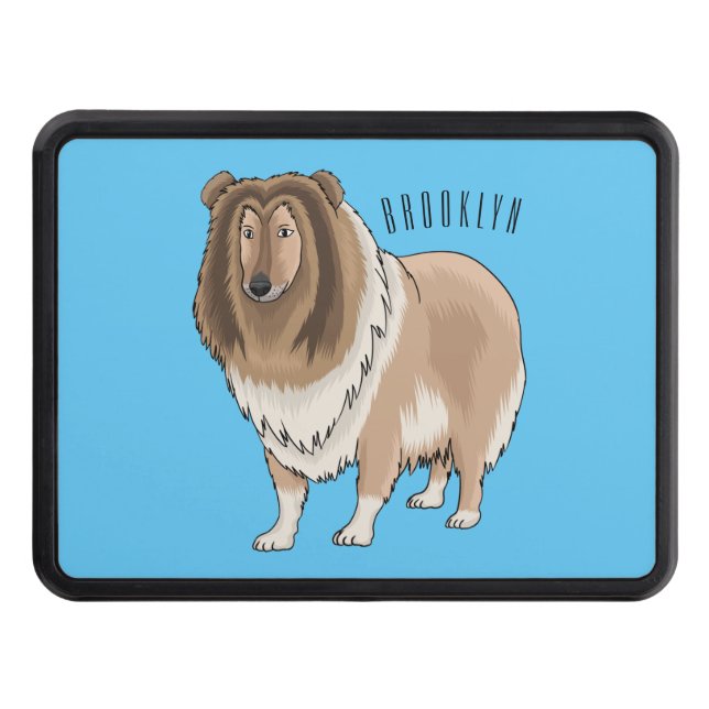 Rough collie dog cartoon illustration trailer hitch cover (Front)