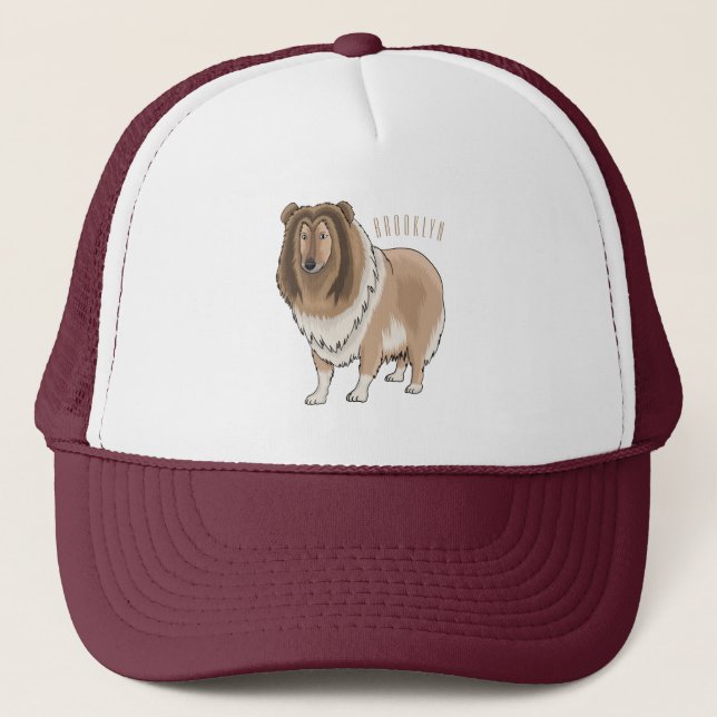Rough collie dog cartoon illustration  trucker hat (Front)