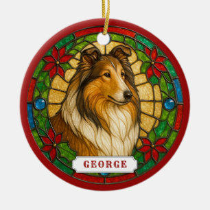 Rough Collie Dog Ceramic Circle Ornament
