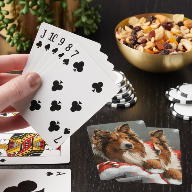 Rough Collie Dog Christmas Festive Playing Cards (In Situ)