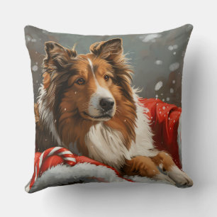 Rough Collie Dog Christmas Festive Throw Pillow