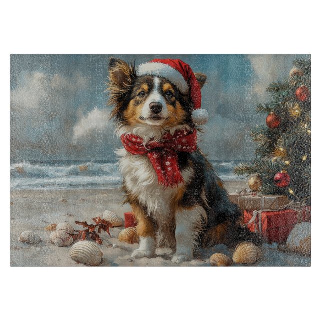 Rough Collie Dog Christmas Vintage Beach  Cutting Board (Front)