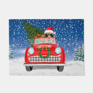 Rough Collie Dog Driving Car In Snow Christmas  Doormat
