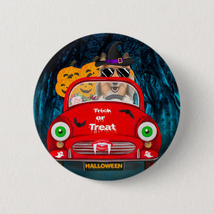 Rough Collie Dog Driving Car Scary Halloween 2 Inch Round Button