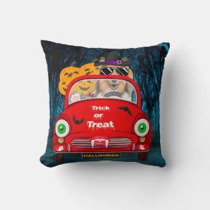 Rough Collie Dog Driving Car Scary Halloween Throw Pillow