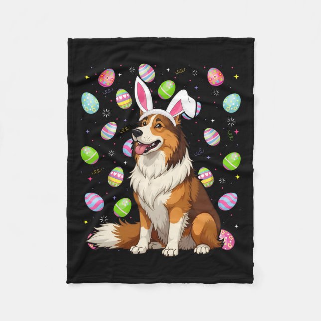 Rough Collie Dog Easter Egg Hunt Bunny Ear Easter  Fleece Blanket (Front)