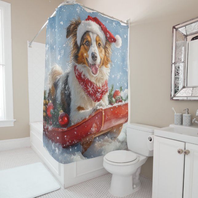 Rough Collie Dog in Sledge Let it Snow Christmas (In Situ)