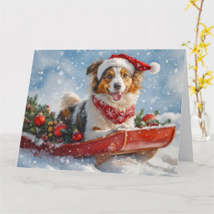 Rough Collie Dog in Sledge Let it Snow Christmas Card