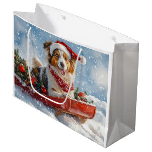 Rough Collie Dog in Sledge Let it Snow Christmas Large Gift Bag