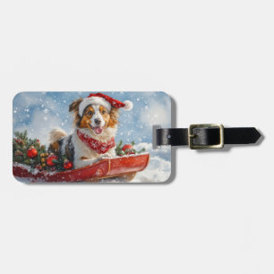 Rough Collie Dog in Sledge Let it Snow Christmas Luggage Tag