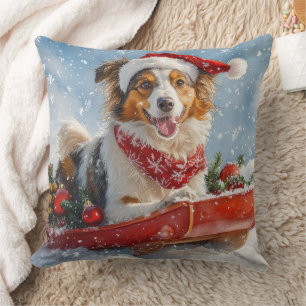 Rough Collie Dog in Sledge Let it Snow Christmas Throw Pillow