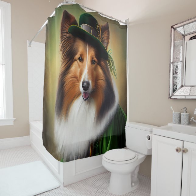 Rough Collie Dog in St. Patrick's Day Dress (In Situ)