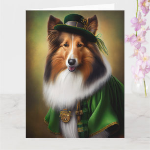 Rough Collie Dog in St. Patrick's Day Dress Card