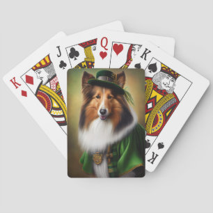 Rough Collie Dog in St. Patrick's Day Dress Playing Cards