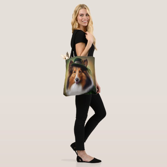 Rough Collie Dog in St. Patrick's Day Dress Tote Bag (On Model)