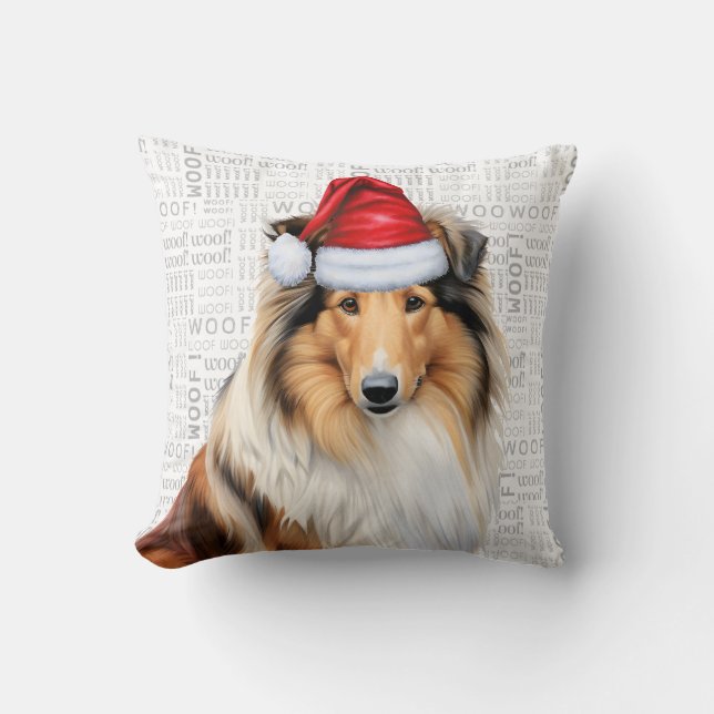 Rough Collie Dog Lover Christmas Holiday Throw Pillow (Front)