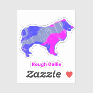 Rough Collie Dog Silhouette Pink & Blue Sticker