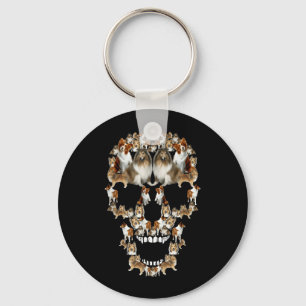 Rough Collie Dog Skull Halloween Costume Dog Keychain