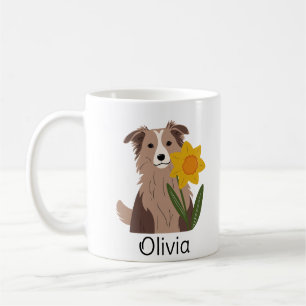 Rough Collie dog with Daffodil Flower personalized Coffee Mug