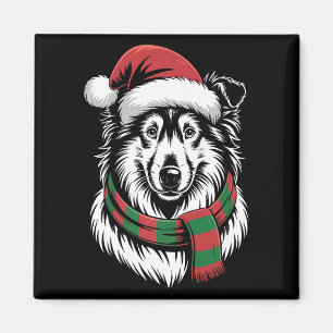 Rough Collie Dog Xmas Santa Hat Scarf Christmas Co Magnet