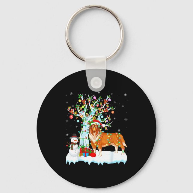 Rough Collie Dog Xmas Tree Lighting Rough Collie C Keychain (Front)