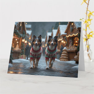 Rough Collie Dogs Christmas Snow Holiday Card