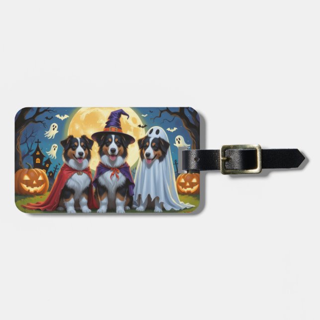 Rough Collie Dogs Pumpkin Halloween Funny Luggage Tag (Front Horizontal)