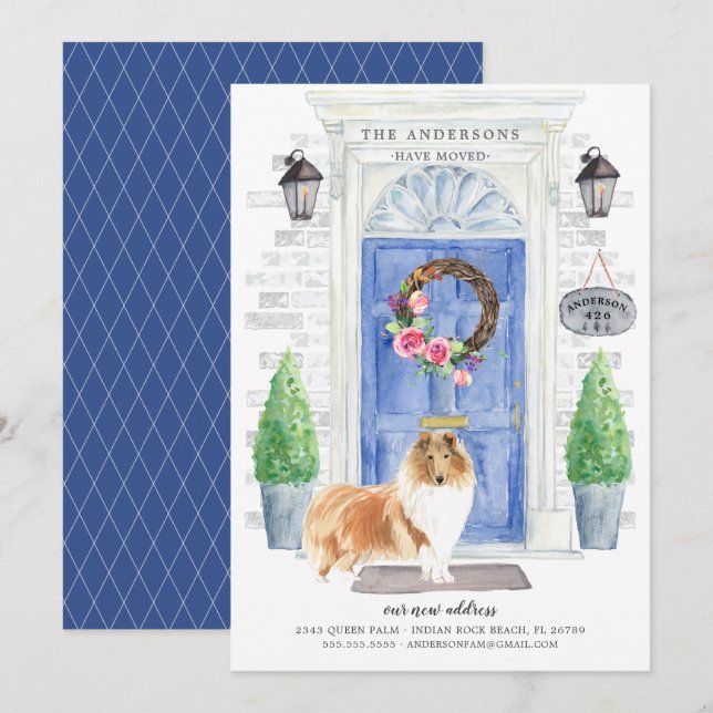 Rough Collie Front Door Moving Announcement (Front/Back)