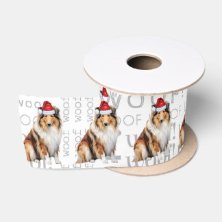 Rough Collie Funny Santa Dog Christmas Satin Ribbon