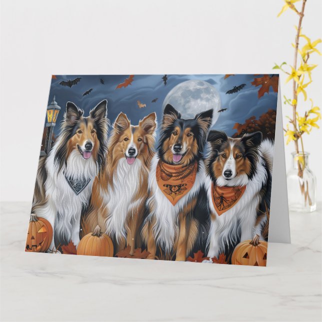Rough Collie Halloween Spooky Card (Yellow Flower)